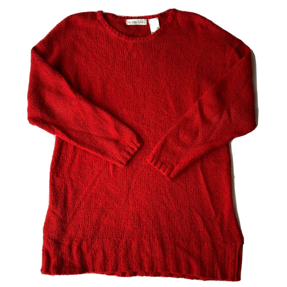 Victoria Jones Sweater Sz M Vintage Red Pullover Knit Holidays Colorful Womens